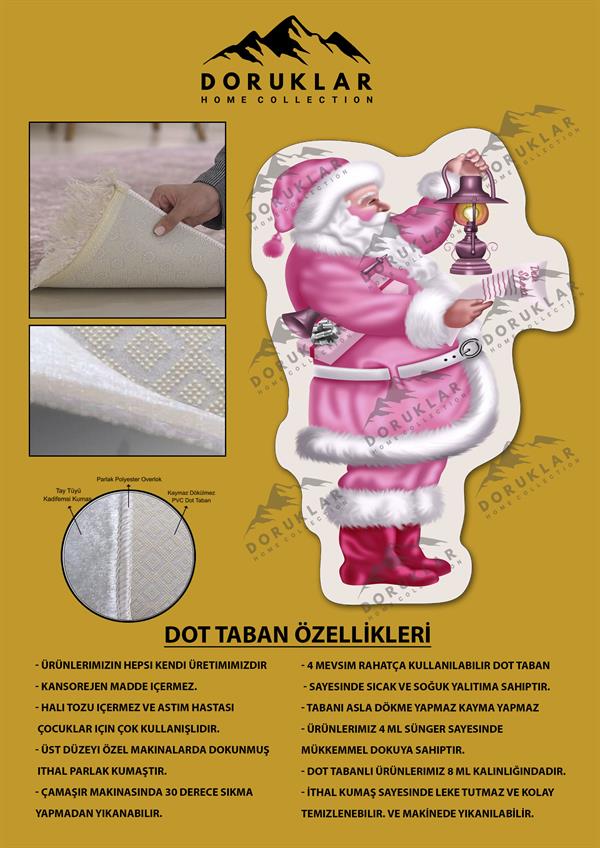 Kaymaz Taban Yıkanabilir Dijital Baskı Yılbaşı Desenli Dot Taban Halı