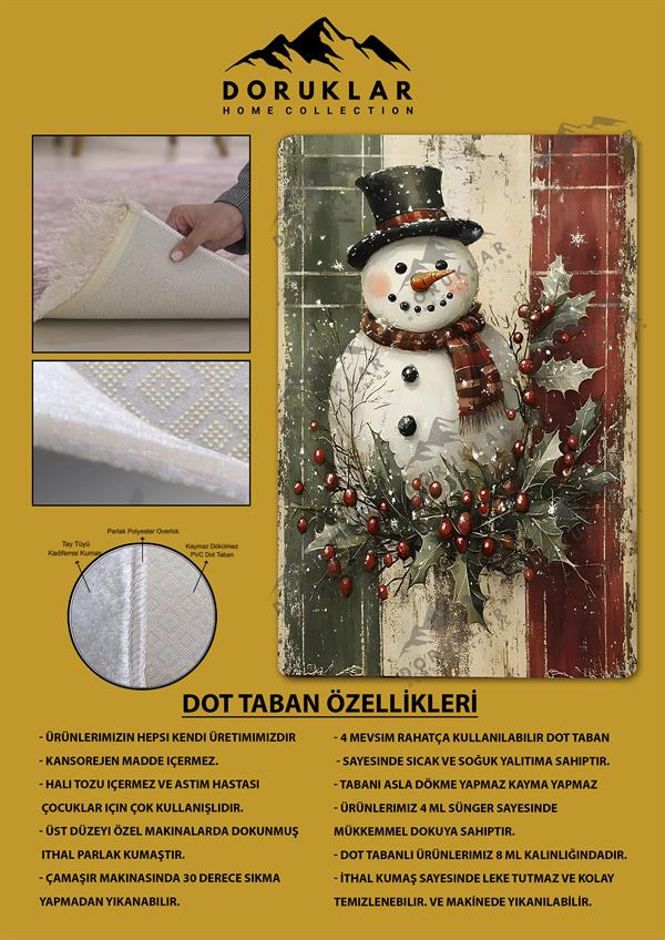 Kaymaz Taban Yıkanabilir Dijital Baskı Yılbaşı Desenli Dot Taban Halı