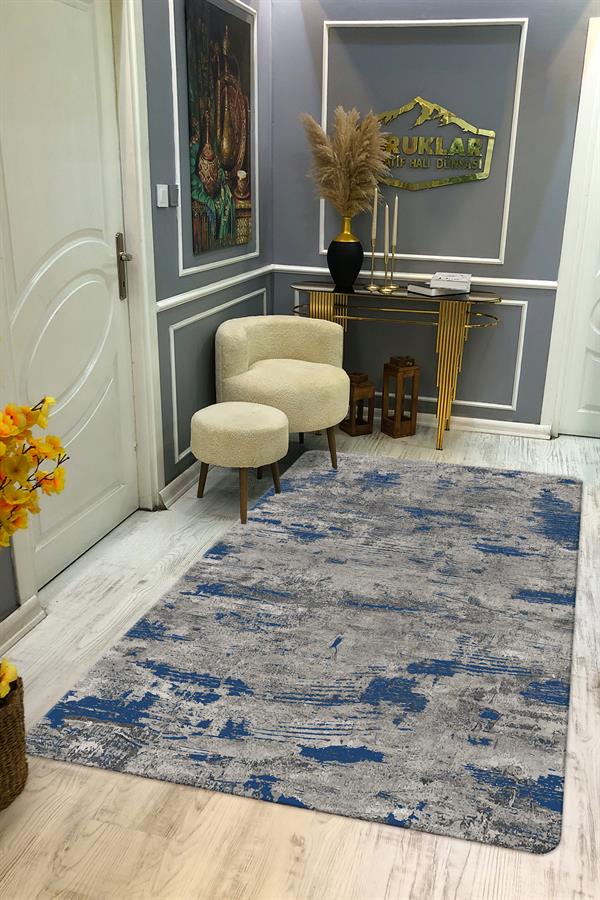 Kaymaz Taban Yıkanabilir Dijital Baskı Eskitme Desenli Salon Halısı