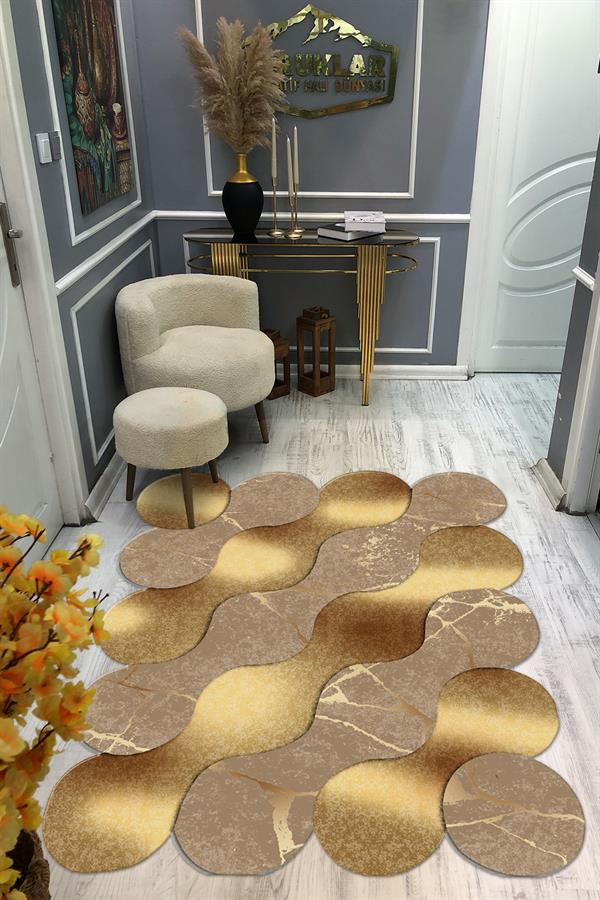 Kaymaz Taban Yıkanabilir Dijital Baskı Dekoratif Modern Desenli Elegance Serisi Lazer Kesim Dot Taban Halı ELG34