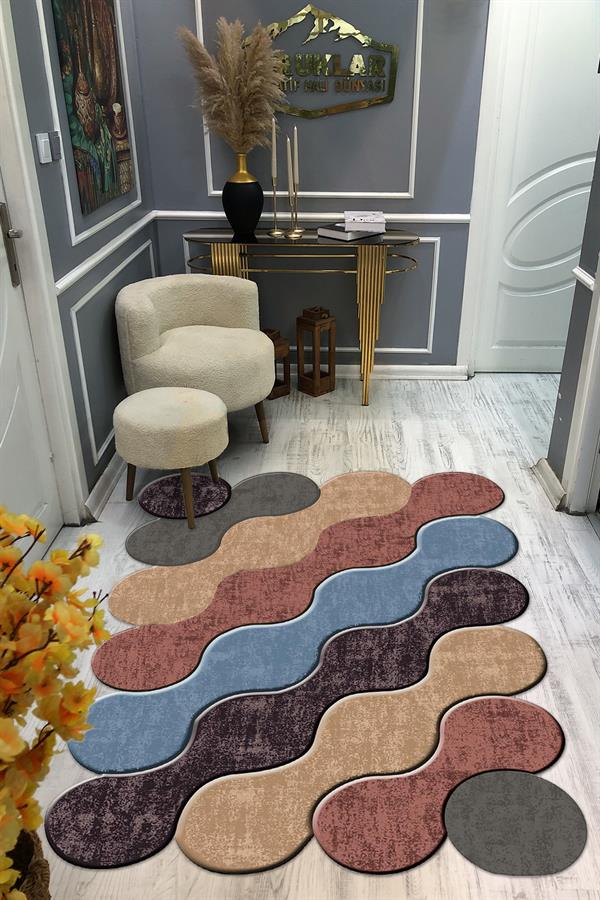 Kaymaz Taban Yıkanabilir Dijital Baskı Dekoratif Modern Desenli Elegance Serisi Lazer Kesim Dot Taban Halı ELG33