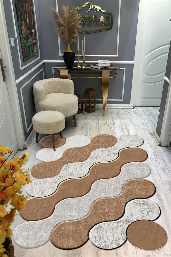Kaymaz Taban Yıkanabilir Dijital Baskı Dekoratif Modern Desenli Elegance Serisi Lazer Kesim Dot Taban Halı ELG38