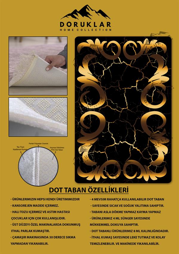 Kaymaz Taban Yıkanabilir Dijital Baskı Gold Mermerli Kuğu Desenli Halı