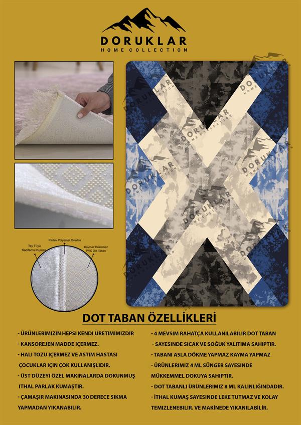 Kaymaz Taban Yıkanabilir Dijital Baskı Modern Desenli Halı