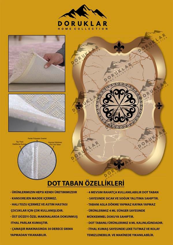 Kaymaz Taban Yıkanabilir Dijital Baskı Lazer Kesimli Gold Modern Desenli Dot Taban Halı