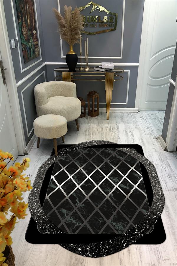Kaymaz Taban Yıkanabilir Dijital Baskı Dekoratif Modern Desenli Elegance Serisi Lazer Kesim Dot Taban Halı ELG11