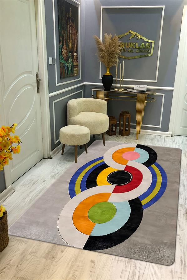 Kaymaz Taban Yıkanabilir Dijital Baskı Dekoratif Modern Desenli Dot Taban Halı Soft  Serisi SFT19