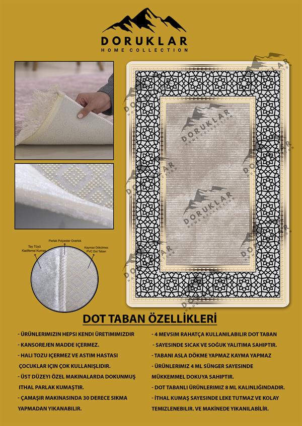 Kaymaz Taban Yıkanabilir Dijital Baskı Çerçeveli Örüntü Desenli Halı