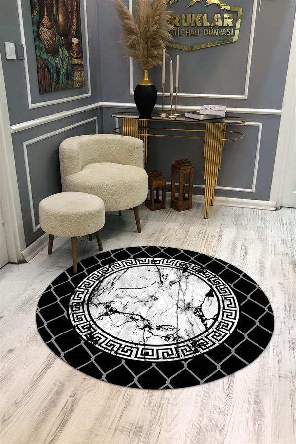 Kaymaz Taban Yıkanabilir Dijital Baskı Dekoratif Modern Desenli Yuvarlak Dot Taban Halı
