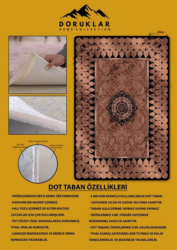 Kaymaz Taban Yıkanabilir Dijital Baskı Damlacık Desenli Halı