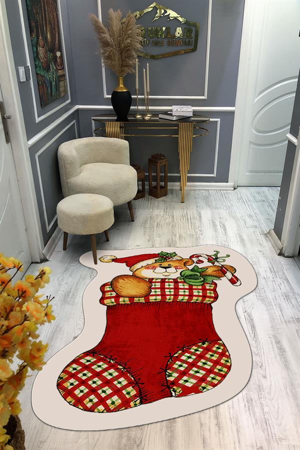 Kaymaz Taban Yıkanabilir Dijital Baskı Yılbaşı Desenli Dot Taban Halı