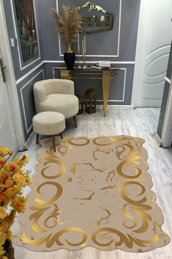 Kaymaz Taban Yıkanabilir Dijital Baskı Dekoratif Modern Desenli Elegance Serisi Lazer Kesim Dot Taban Halı ELG54