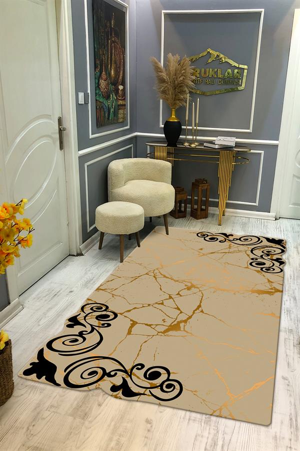 Kaymaz Taban Yıkanabilir Dijital Baskı Dekoratif Modern Desenli Elegance Serisi Lazer Kesim Dot Taban Halı ELG20