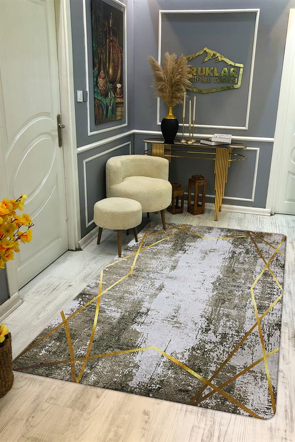 Kaymaz Taban Yıkanabilir Dijital Baskı Eskitme Desenli Salon Halısı