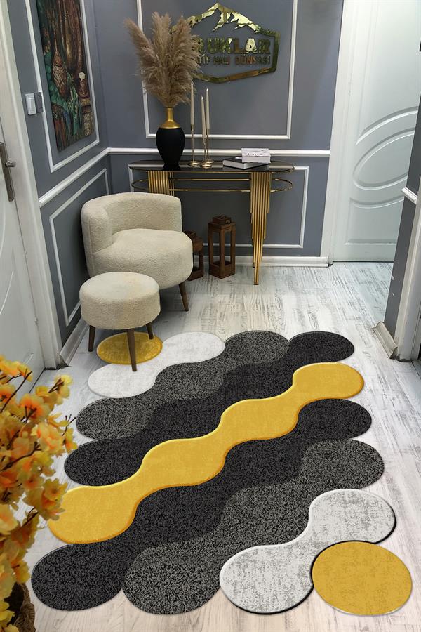 Kaymaz Taban Yıkanabilir Dijital Baskı Dekoratif Modern Desenli Elegance Serisi Lazer Kesim Dot Taban Halı ELG32
