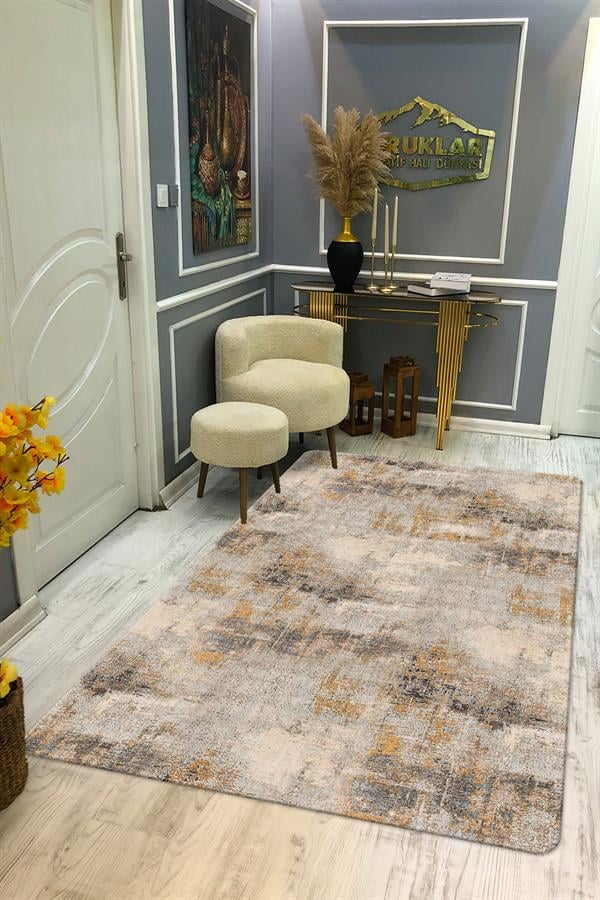 Kaymaz Taban Yıkanabilir Dijital Baskı Eskitme Desenli Salon Halısı