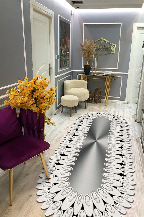 Kaymaz Taban Yıkanabilir Dijital Baskı Dekoratif Modern Desenli Elegance Serisi Lazer Kesim Dot Taban Halı ELG71