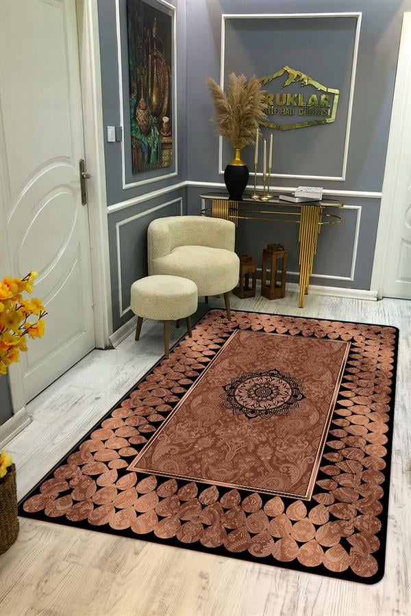 Kaymaz Taban Yıkanabilir Dijital Baskı Damlacık Desenli Halı