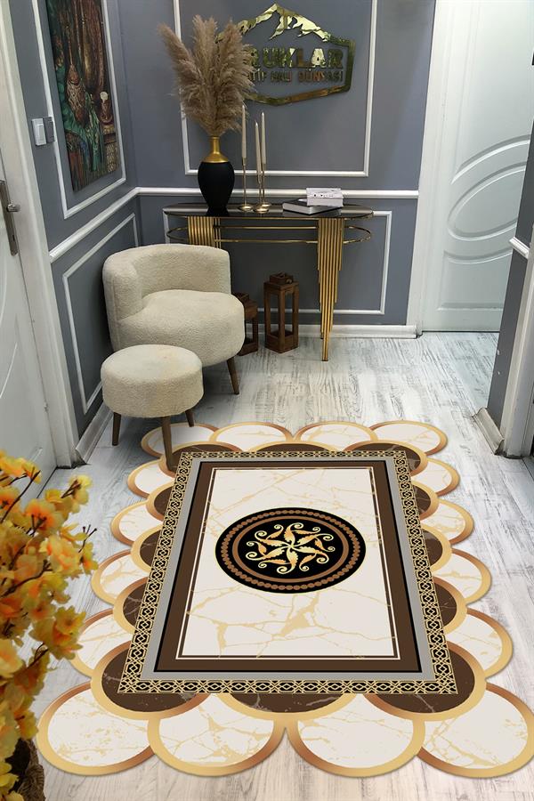 Kaymaz Taban Yıkanabilir Dijital Baskı Dekoratif Modern Desenli Elegance Serisi Lazer Kesim Dot Taban Halı ELG18