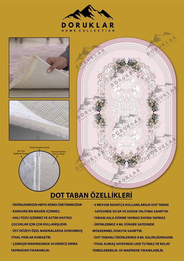 Kaymaz Taban Yıkanabilir Dijital Baskı Oval Kesim Dekoratif Modern Desenli Dot Taban Halı OVAL014