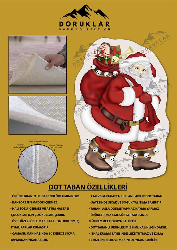 Kaymaz Taban Yıkanabilir Dijital Baskı Yılbaşı Desenli Dot Taban Halı