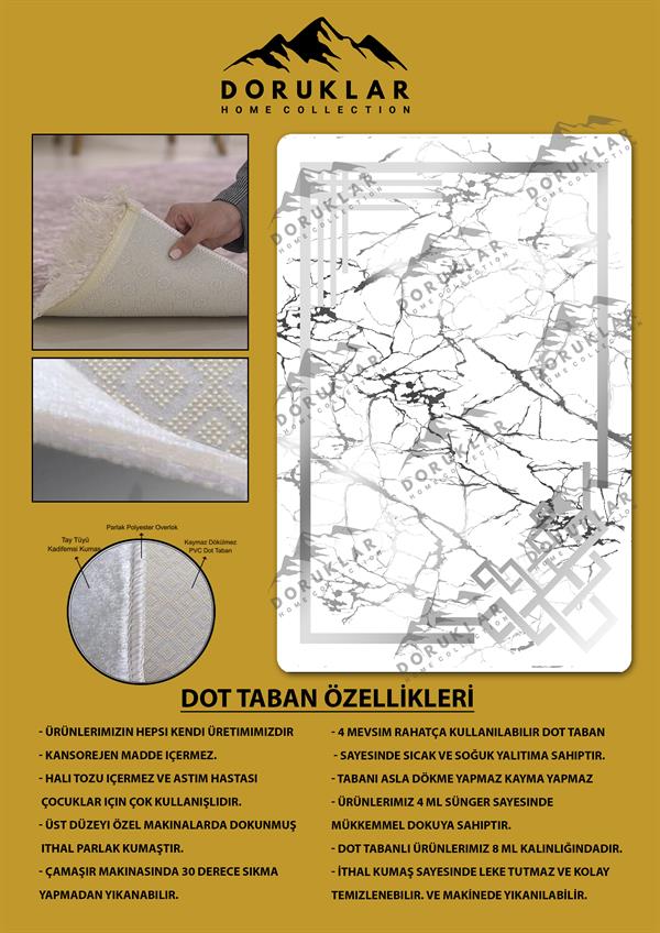 Kaymaz Taban Yıkanabilir Dijital Baskı Dekoratif Modern Desenli Dot Taban Halı Nova Serisi NV25