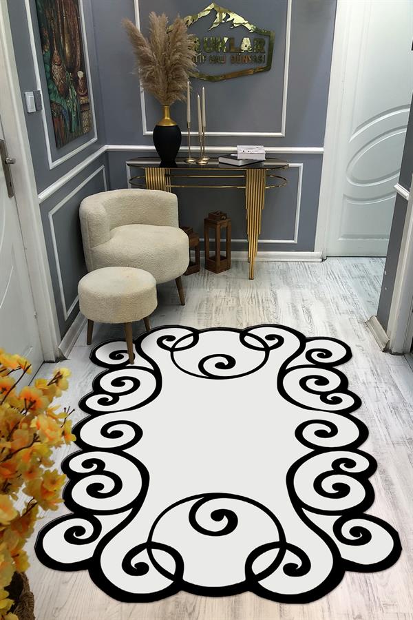 Kaymaz Taban Yıkanabilir Dijital Baskı Dekoratif Modern Desenli Elegance Serisi Lazer Kesim Dot Taban Halı ELG52