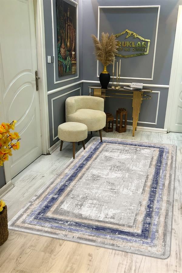 Kaymaz Taban Yıkanabilir Dijital Baskı Eskitme Desenli Salon Halısı