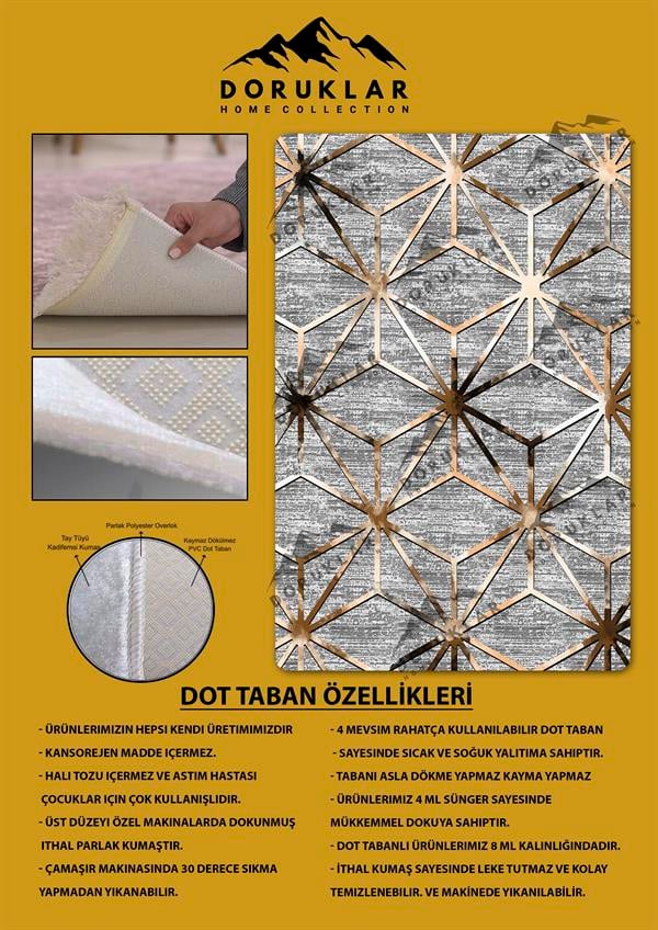 Kaymaz Taban Yıkanabilir Dijital Baskı Geometrik Örüntü Desenli Halı