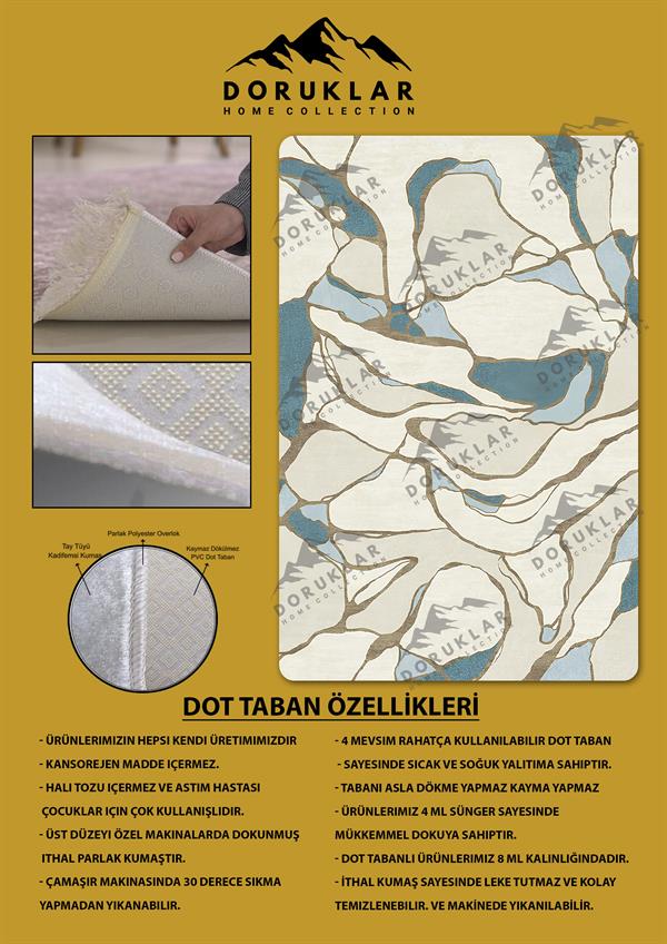 Kaymaz Taban Yıkanabilir Dijital Baskı Dekoratif Modern Desenli Dora Serisi Dot Taban Halı DR09