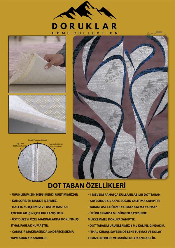 Kaymaz Taban Yıkanabilir Dijital Baskı Dekoratif Modern Desenli Marry Serisi Dot Taban Halı MRY02