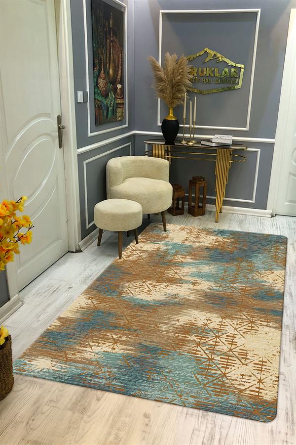 Kaymaz Taban Yıkanabilir Dijital Baskı Dekoratif Modern Desenli Dot Taban Halı Soft  Serisi SFT35