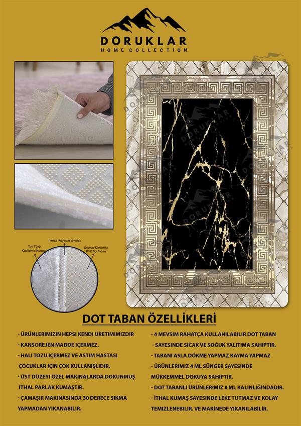 Kaymaz Taban Yıkanabilir Dijital Baskı Dekoratif Modern Desenli Dot Taban Halı Nova Serisi NV36
