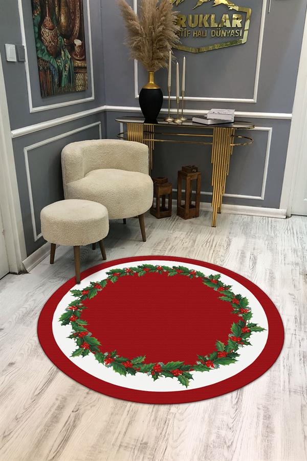 Kaymaz Taban Yıkanabilir Dijital Baskı Yılbaşı Desenli Dot Taban Halı