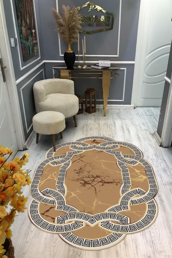 Kaymaz Taban Yıkanabilir Dijital Baskı Dekoratif Modern Desenli Elegance Serisi Lazer Kesim Dot Taban Halı ELG08