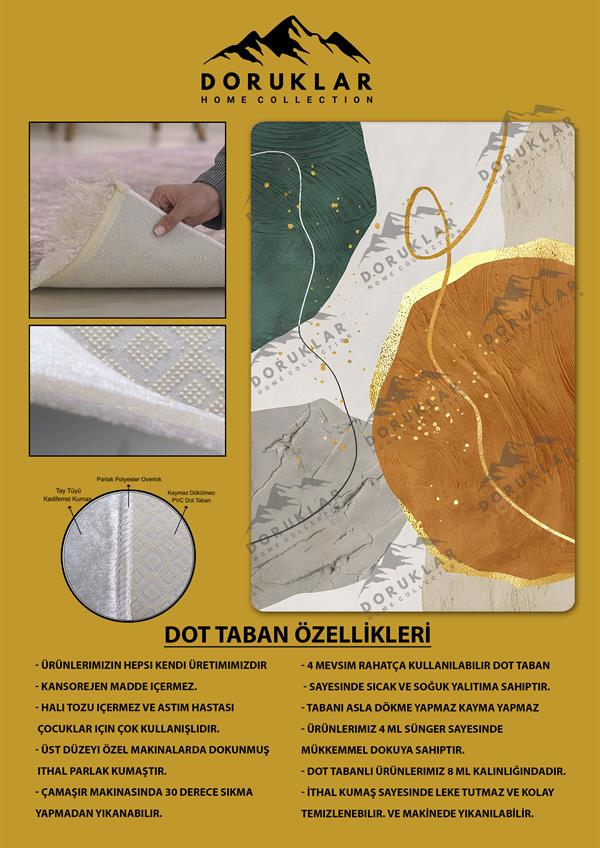 Kaymaz Taban Yıkanabilir Dijital Baskı Dekoratif Modern Desenli Dot Taban Halı Soft  Serisi SFT11