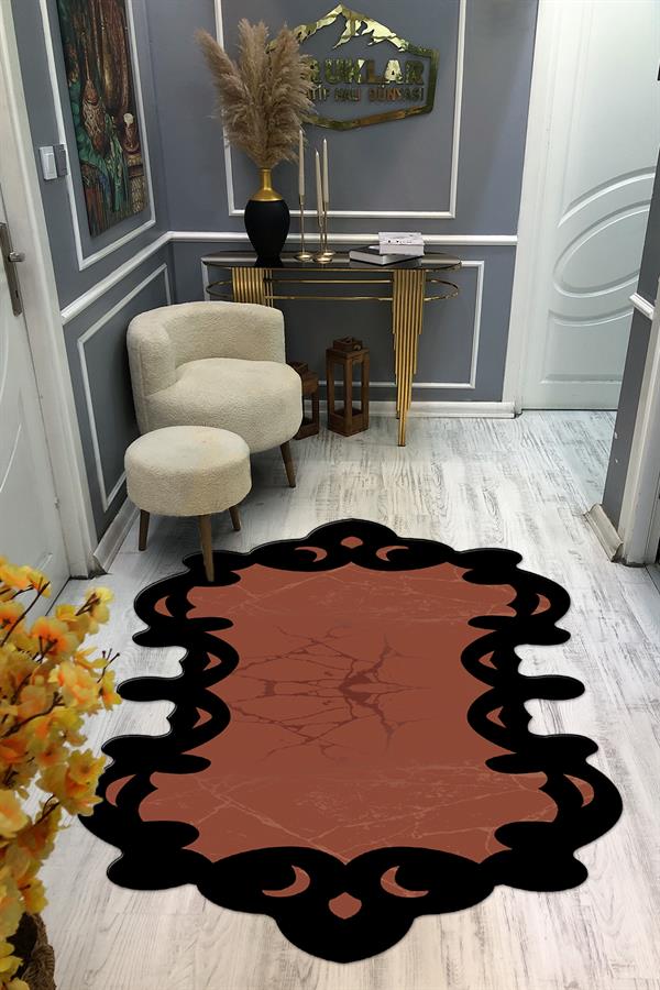 Kaymaz Taban Yıkanabilir Dijital Baskı Dekoratif Modern Desenli Elegance Serisi Lazer Kesim Dot Taban Halı ELG31