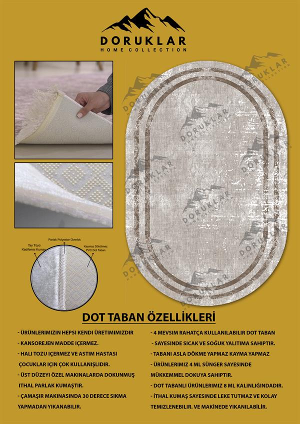 Kaymaz Taban Yıkanabilir Dijital Baskı Oval Kesim Dekoratif Modern Desenli Dot Taban Halı OVAL007