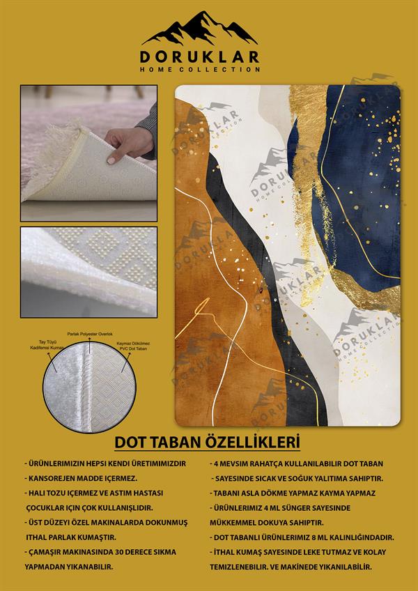 Kaymaz Taban Yıkanabilir Dijital Baskı Dekoratif Modern Desenli Dot Taban Halı Soft  Serisi SFT14