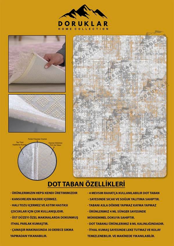 Kaymaz Taban Yıkanabilir Dijital Baskı Eskitme Desenli Salon Halısı
