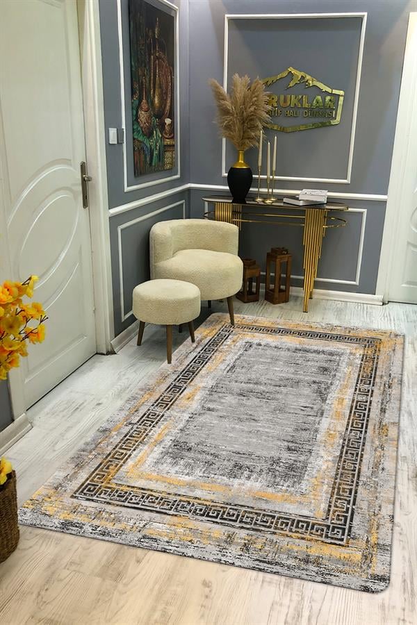 Kaymaz Taban Yıkanabilir Dijital Baskı Eskitme Desenli Salon Halısı