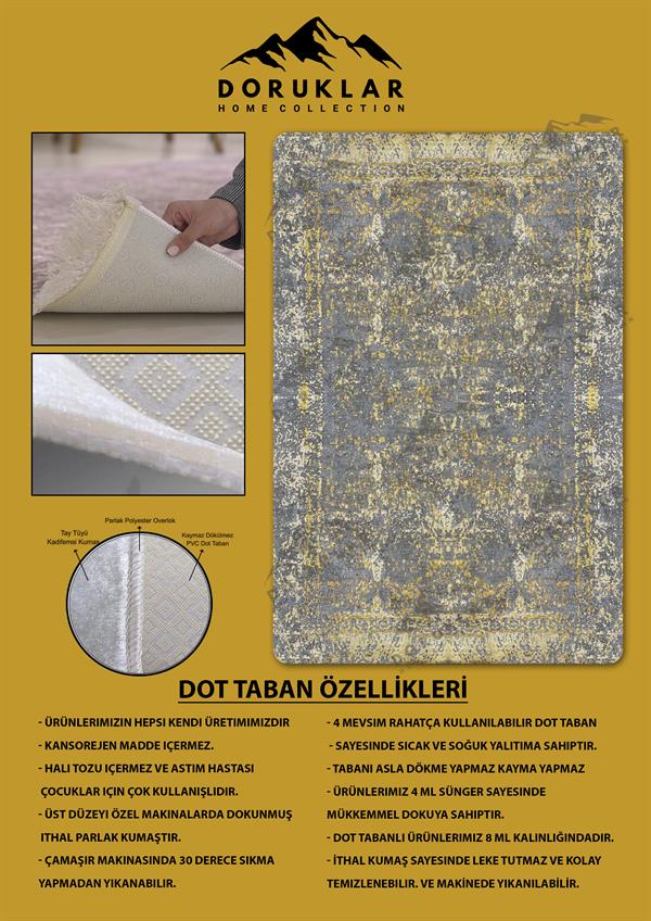 Kaymaz Taban Yıkanabilir Dijital Baskı Eskitme Desenli Salon Halısı