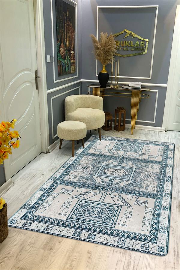 Kaymaz Taban Yıkanabilir Dijital Baskı Dekoratif Modern Desenli Dora Serisi Dot Taban Halı DR29
