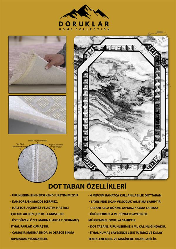 Kaymaz Taban Yıkanabilir Dijital Baskı Dekoratif Modern Desenli Dot Taban Halı Nova Serisi NV61