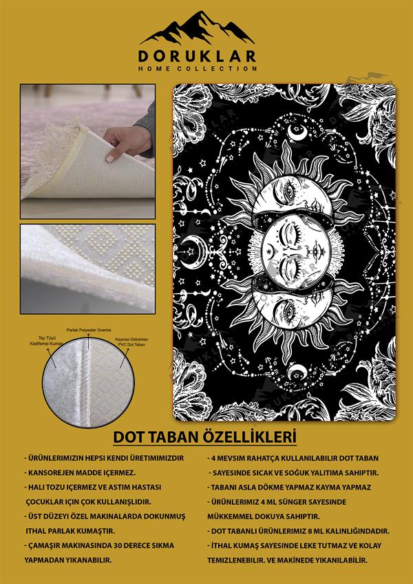 Kaymaz Taban Yıkanabilir Dijital Baskı Dekoratif Modern Desenli Dot Taban Halı Nes V2 Serisi NES024