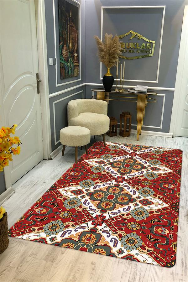 Kaymaz Taban Yıkanabilir Dijital Baskı Dekoratif Modern Desenli Dot Taban Halı Nes V2 Serisi NES022