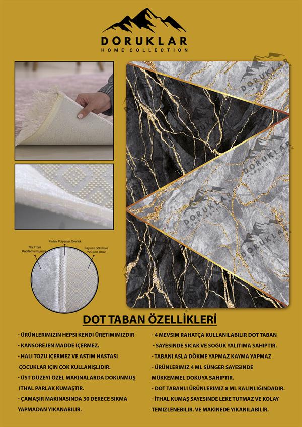 Kaymaz Taban Yıkanabilir Dijital Baskı Gold Mermer Desenli Halı
