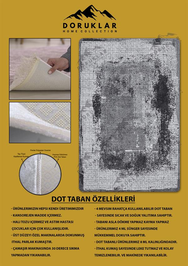 Kaymaz Taban Yıkanabilir Dijital Baskı Eskitme Desenli Salon Halısı