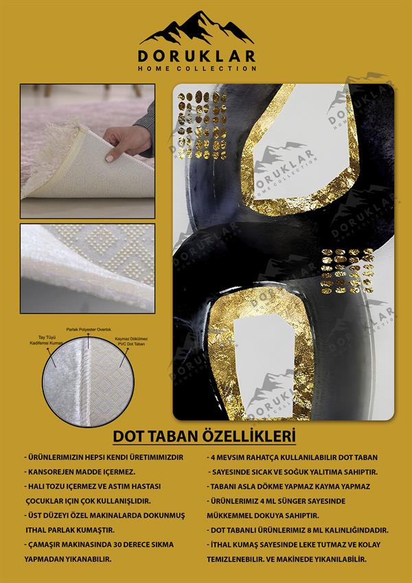 Kaymaz Taban Yıkanabilir Dijital Baskı Dekoratif Modern Desenli Dot Taban Halı Soft  Serisi SFT40