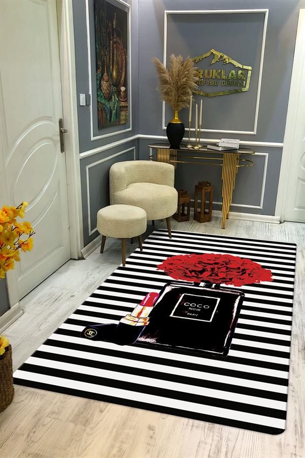 Kaymaz Taban Yıkanabilir Dijital Baskı Dekoratif Modern Desenli Lux Serisi Dot Taban Halı L07